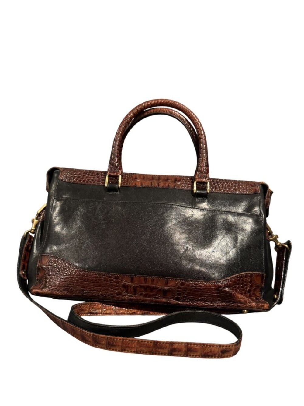 Brahmin Crandall Leather Satchel Black Brown Croc Embossed Doctor Bag Vintage - Picture 2 of 16